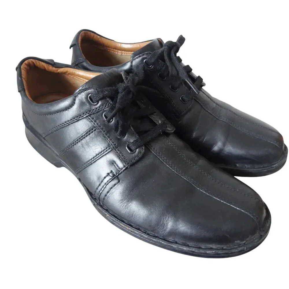 Clarks Touareg Vibe Bicycle Split Toe Black Leather Oxford Shoe Casual Mens 11.5